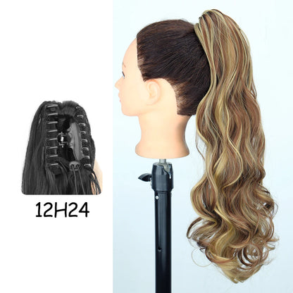 24-Inch Blonde Wavy Claw Clip Ponytail Extension 12h24 by HitMyNeed