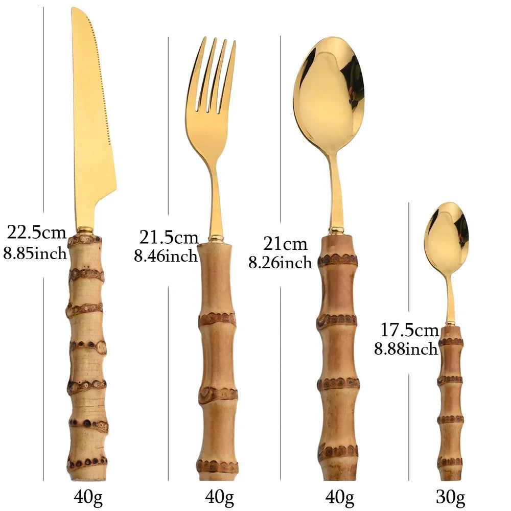 24-Piece Bamboo Handle Stainless Steel Cutlery Set by HitMyNeed