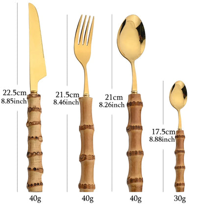 24-Piece Bamboo Handle Stainless Steel Cutlery Set by HitMyNeed