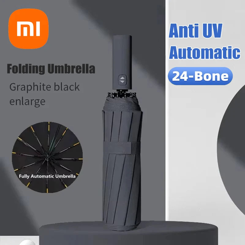 24-Rib Automatic UV Umbrella, Large Folding Sunshade by HitMyNeed