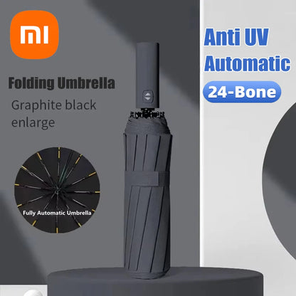 24-Rib Automatic UV Umbrella, Large Folding Sunshade by HitMyNeed