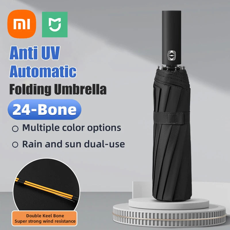 24-Rib Automatic UV Umbrella, Large Folding Sunshade by HitMyNeed