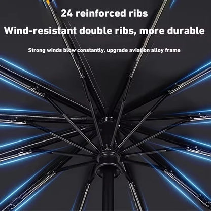 24-Rib Automatic UV Umbrella, Large Folding Sunshade by HitMyNeed