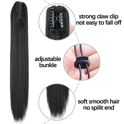 24" Synthetic Long Straight Claw Clip Ponytail by HitMyNeed