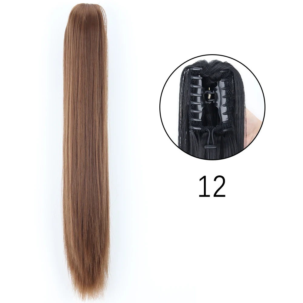 24" Synthetic Long Straight Claw Clip Ponytail s-12 by HitMyNeed