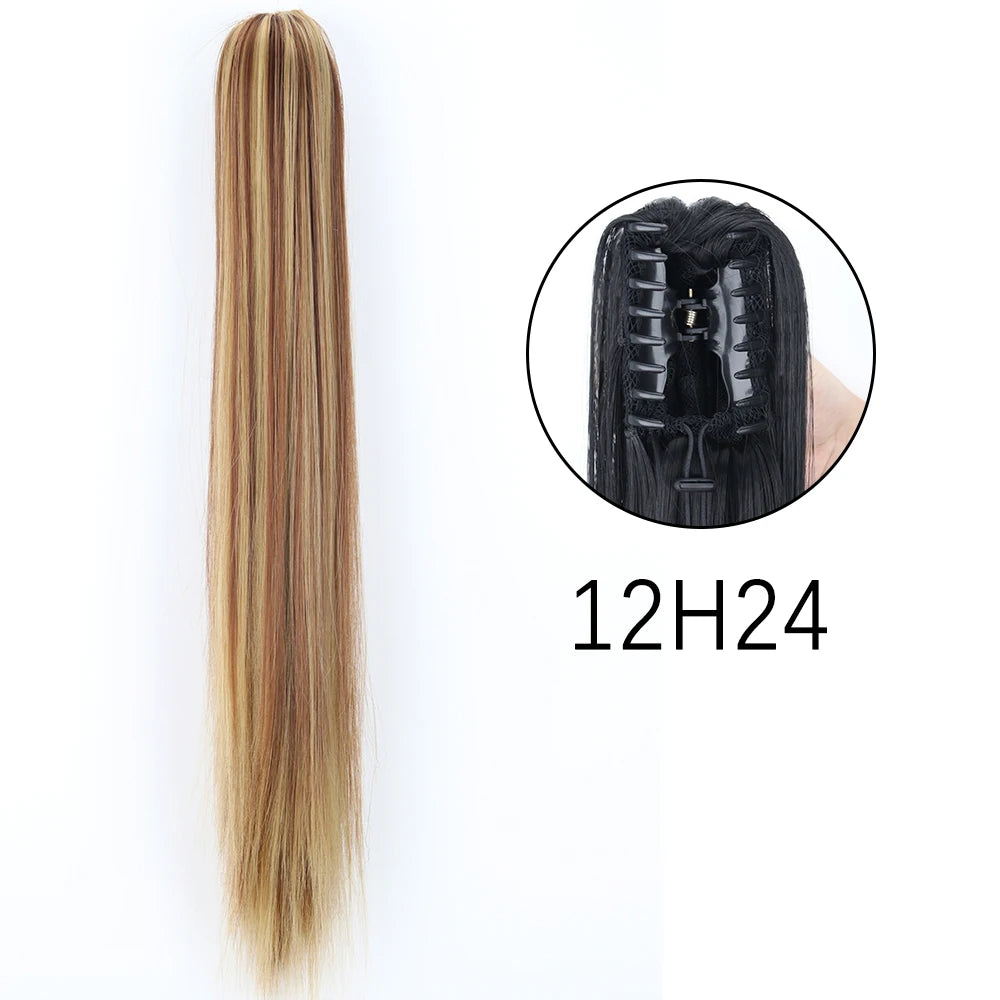 24" Synthetic Long Straight Claw Clip Ponytail s-12h24 by HitMyNeed