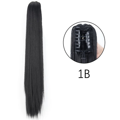 24" Synthetic Long Straight Claw Clip Ponytail s-1b by HitMyNeed