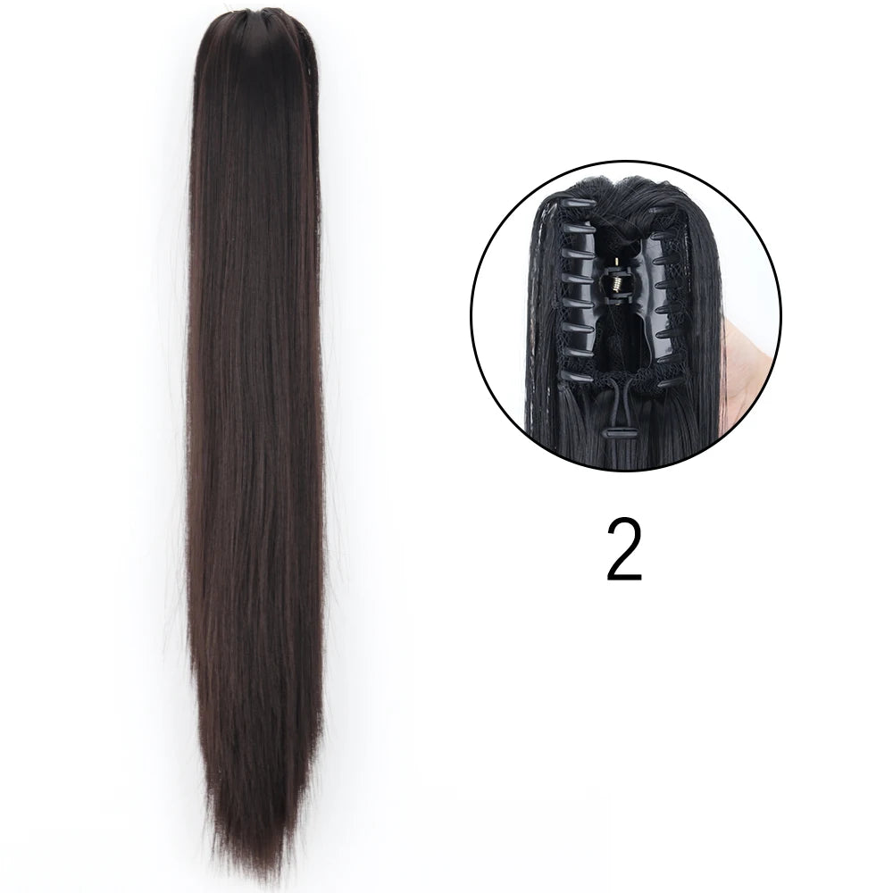 24" Synthetic Long Straight Claw Clip Ponytail s-2 by HitMyNeed