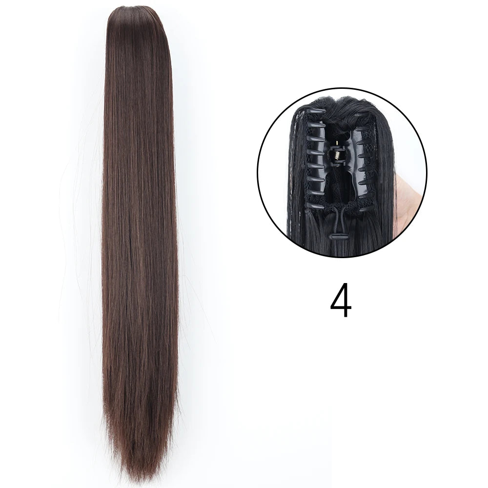 24" Synthetic Long Straight Claw Clip Ponytail s-4 by HitMyNeed