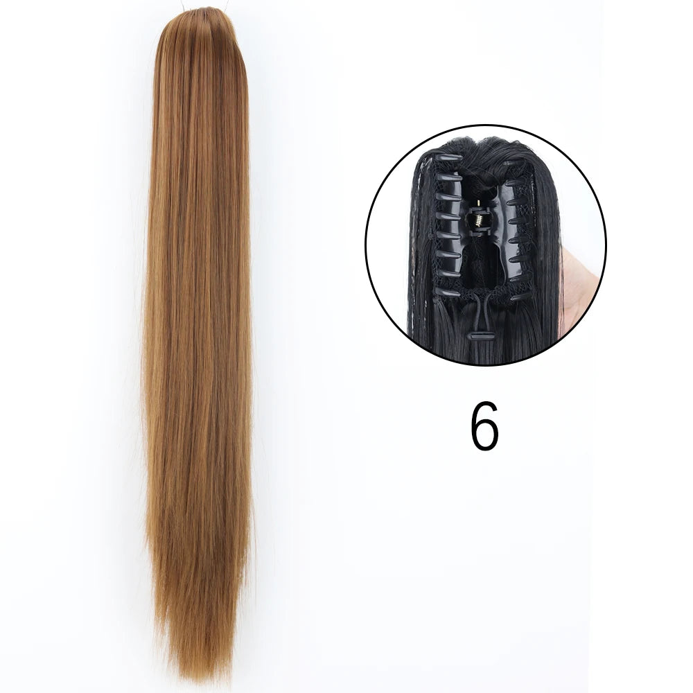 24" Synthetic Long Straight Claw Clip Ponytail s-6 by HitMyNeed