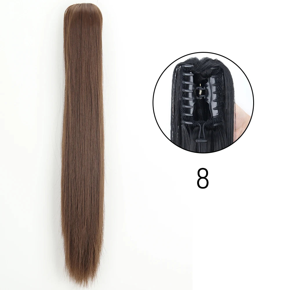 24" Synthetic Long Straight Claw Clip Ponytail s-8 by HitMyNeed