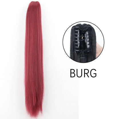 24" Synthetic Long Straight Claw Clip Ponytail s-burg by HitMyNeed