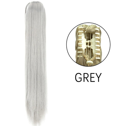 24" Synthetic Long Straight Claw Clip Ponytail s-grey by HitMyNeed