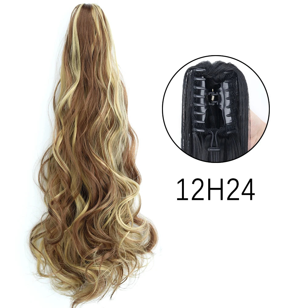 24" Synthetic Long Straight Claw Clip Ponytail w-12h24 by HitMyNeed
