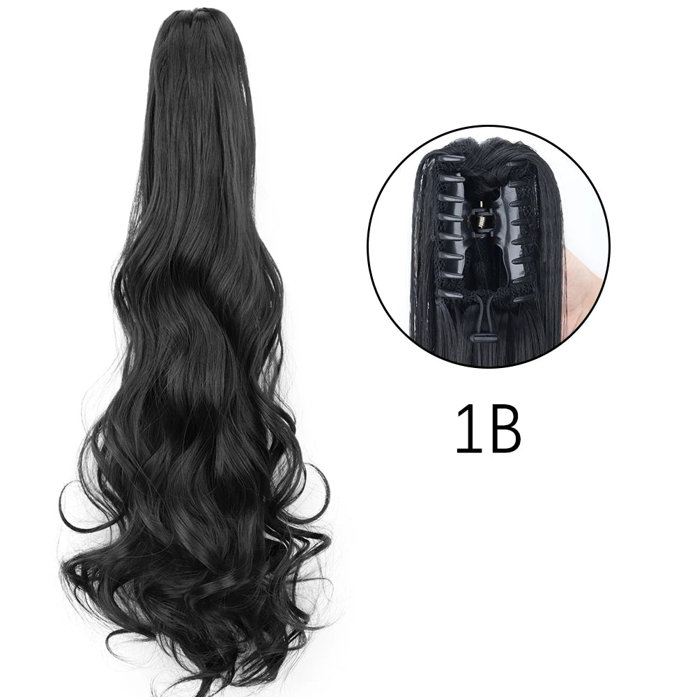 24" Synthetic Long Straight Claw Clip Ponytail w-1b by HitMyNeed