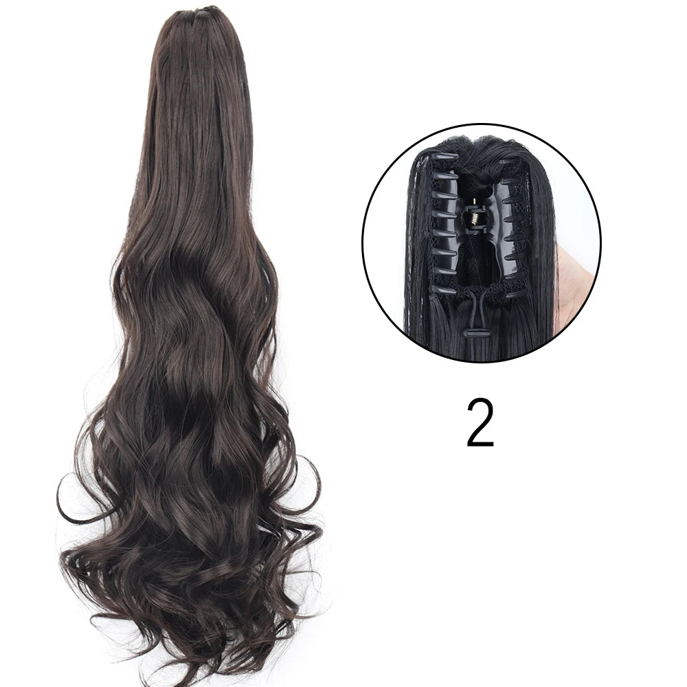 24" Synthetic Long Straight Claw Clip Ponytail w-2 by HitMyNeed