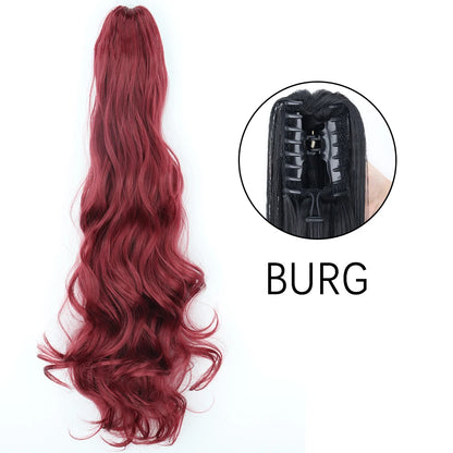24" Synthetic Long Straight Claw Clip Ponytail w-burg by HitMyNeed