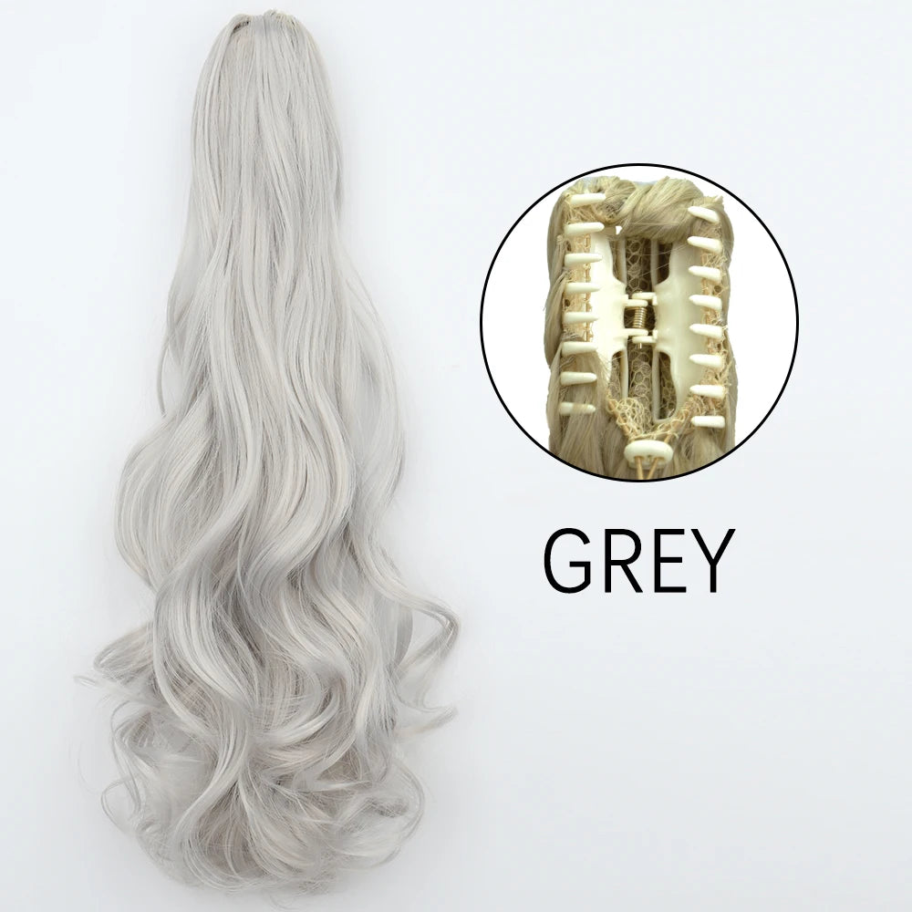 24" Synthetic Long Straight Claw Clip Ponytail w-grey by HitMyNeed