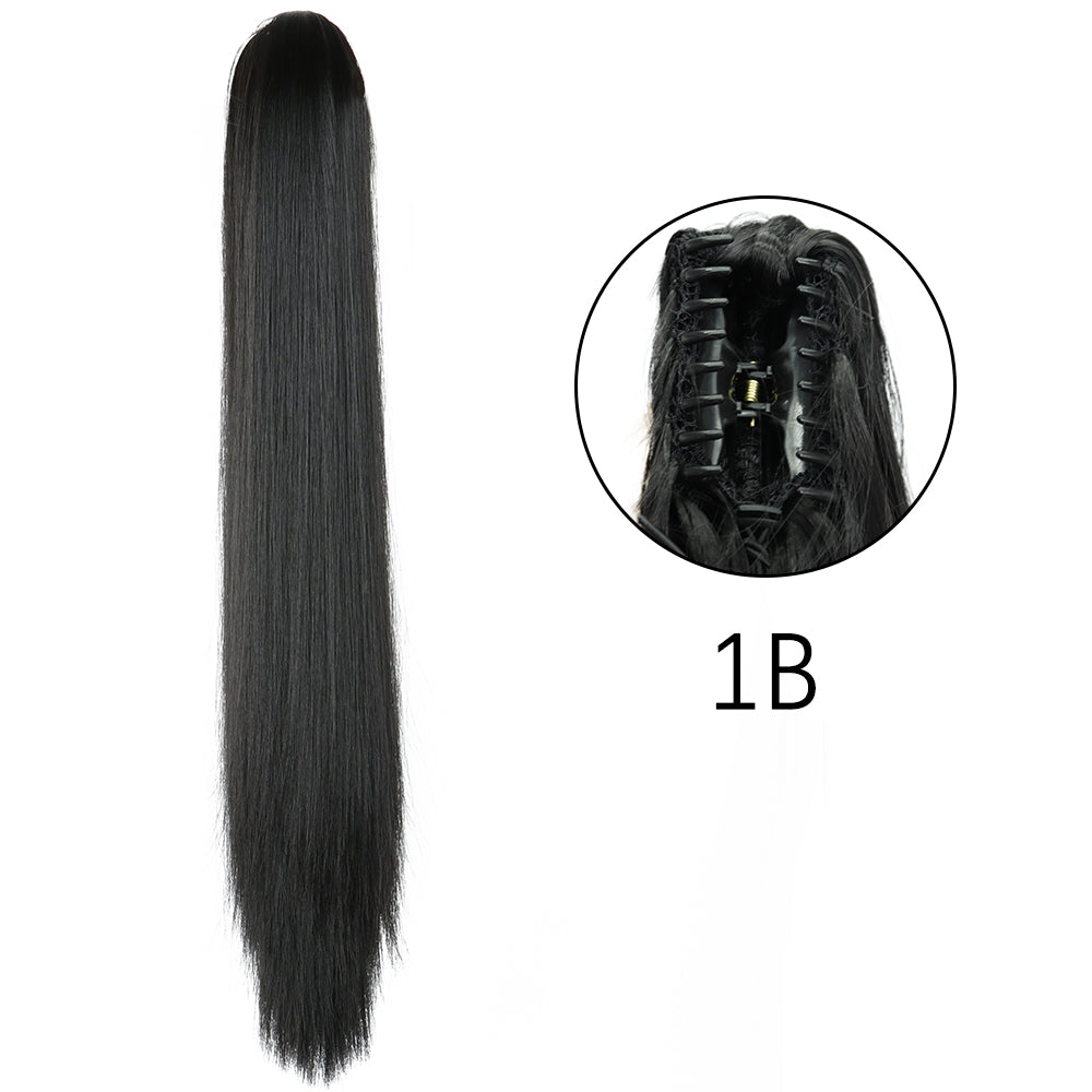24" Synthetic Straight Claw Clip Ponytail Extension 1b by HitMyNeed