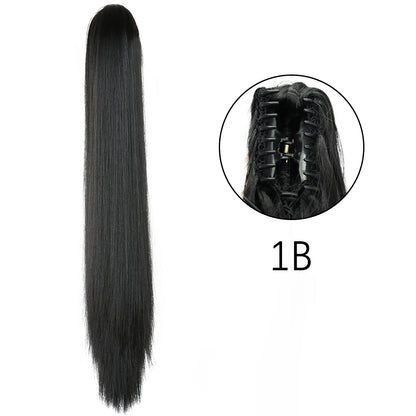 24" Synthetic Straight Claw Clip Ponytail Extension 1b by HitMyNeed
