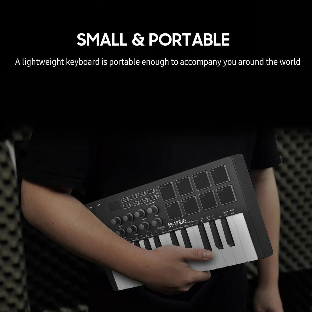 25-Key Mini MIDI Keyboard with Pads & Wireless by HitMyNeed