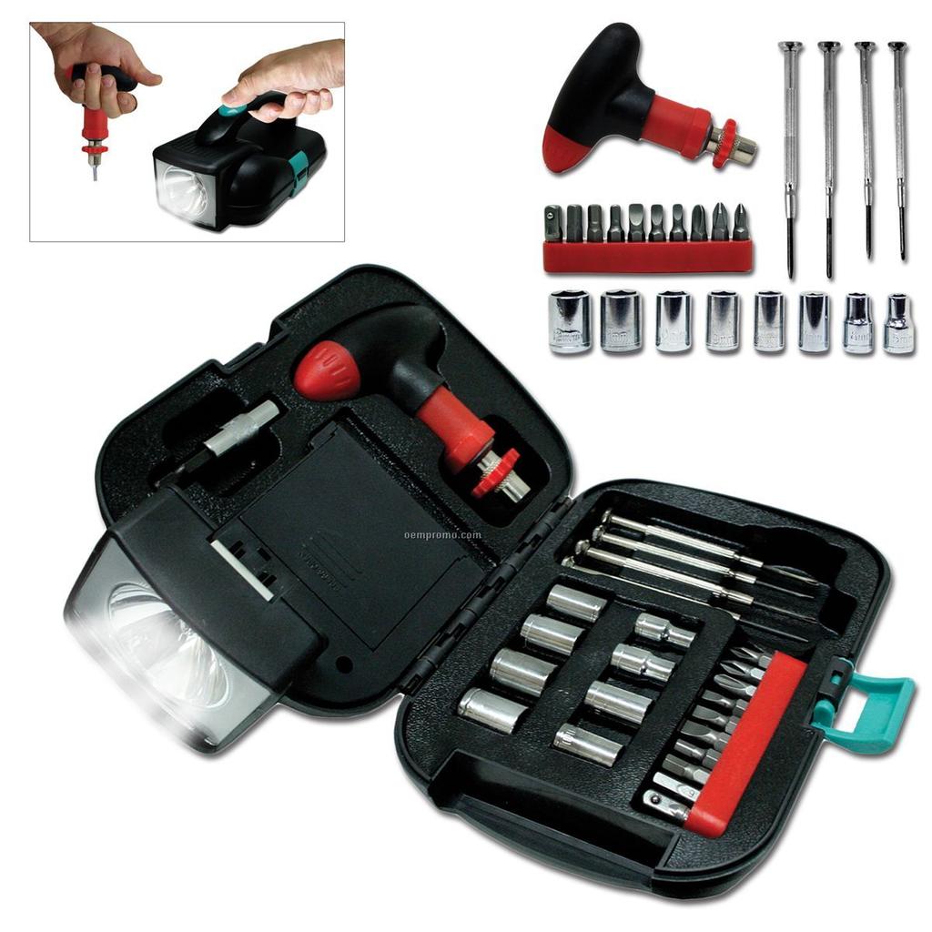 25-Piece Portable Mixed Tool Kit with Flashlight by HitMyNeed