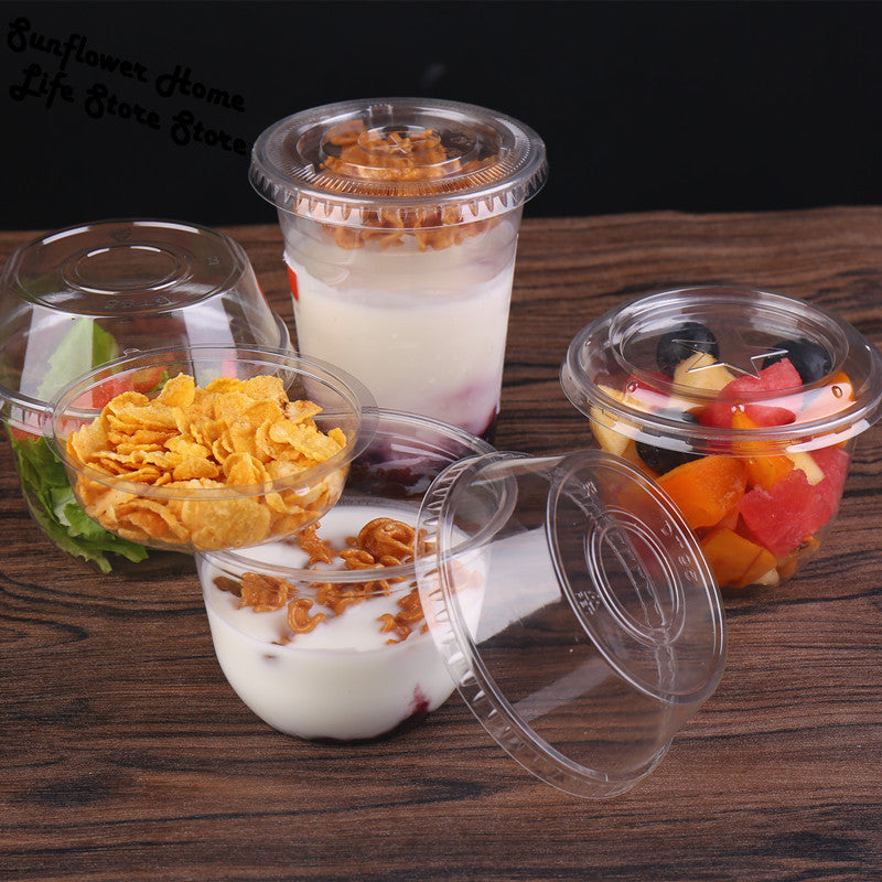 250ml Clear Plastic Salad Cups with Lids (25 Pack) by HitMyNeed