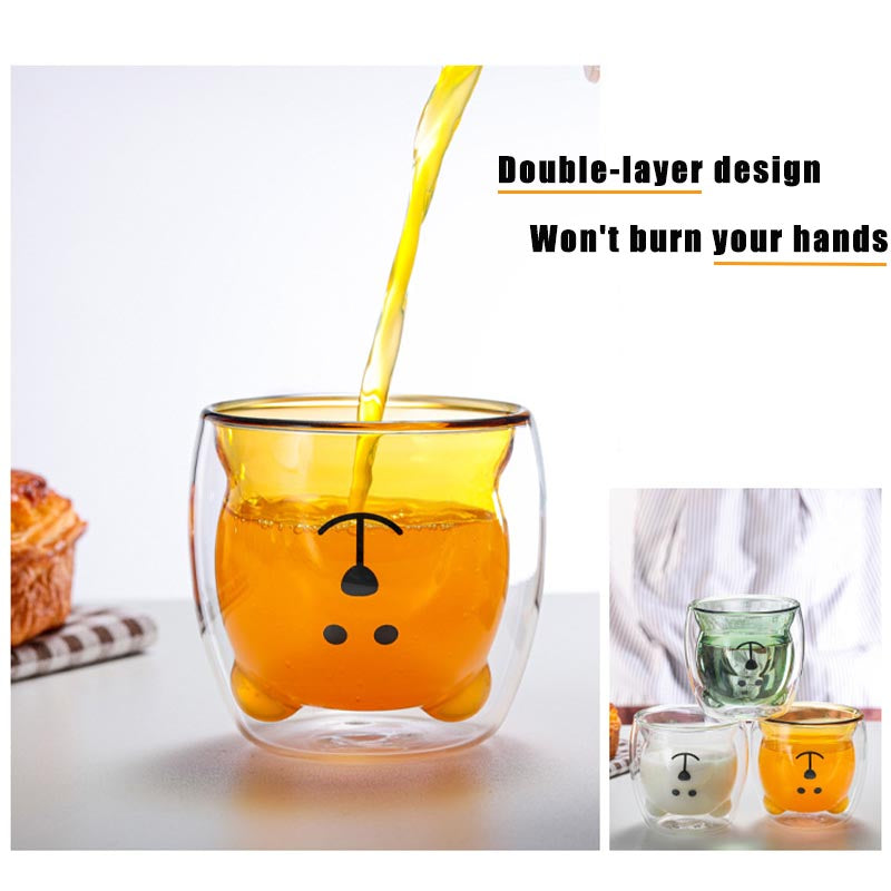 250ml Double Wall Bear Glass Cup by HitMyNeed