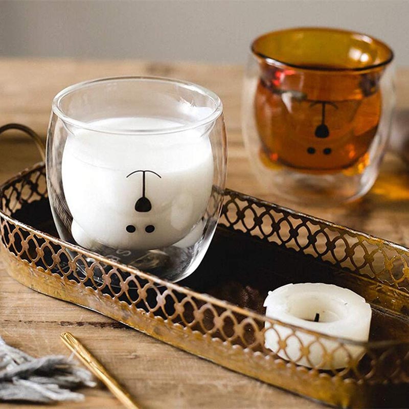 250ml Double Wall Bear Glass Cup by HitMyNeed