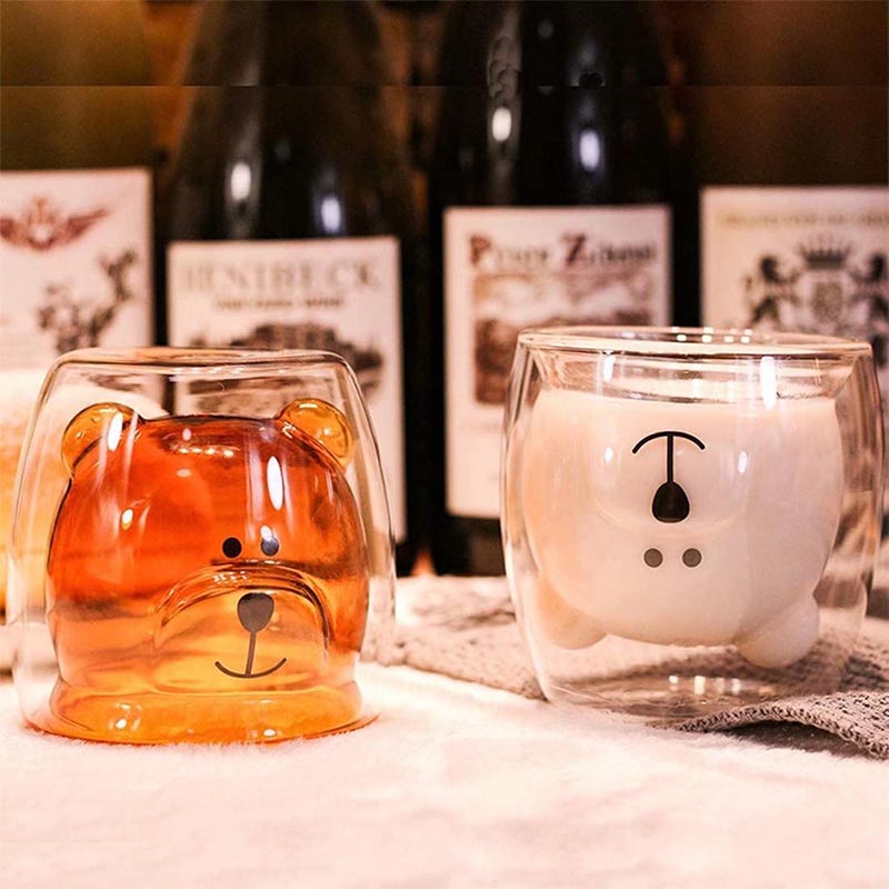 250ml Double Wall Bear Glass Cup by HitMyNeed