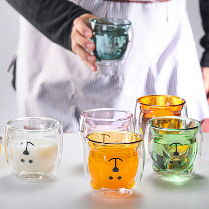 250ml Double Wall Bear Glass Cup by HitMyNeed