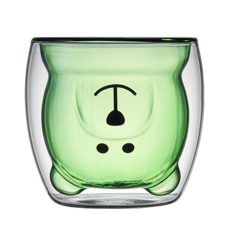 250ml Double Wall Bear Glass Cup green by HitMyNeed