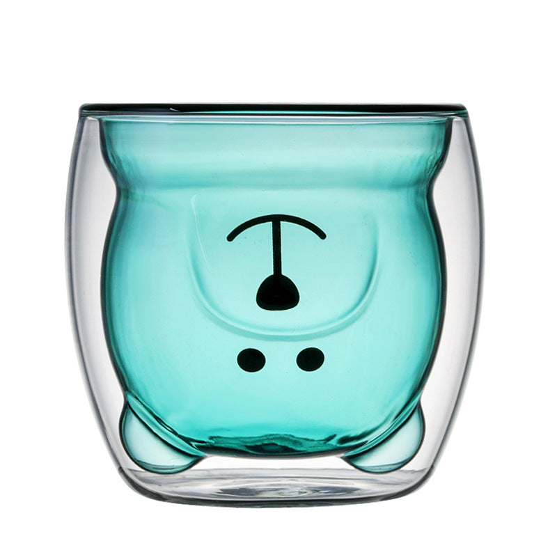 250ml Double Wall Bear Glass Cup lake-blue by HitMyNeed