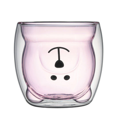 250ml Double Wall Bear Glass Cup pink by HitMyNeed