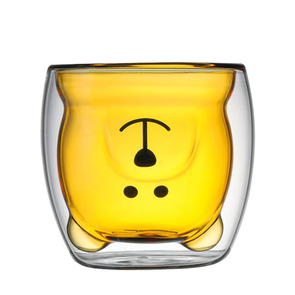 250ml Double Wall Bear Glass Cup yellow by HitMyNeed