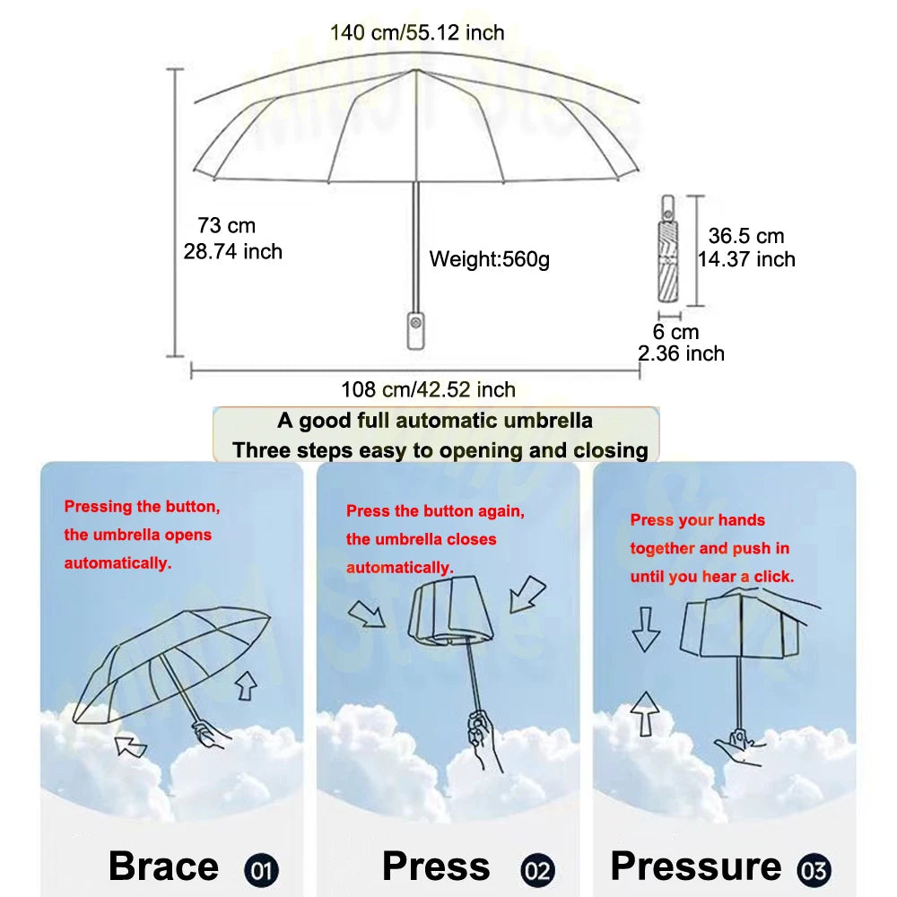 256-Bone Windproof Automatic Umbrella with UV Shield by HitMyNeed