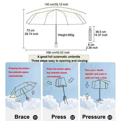 256-Bone Windproof Automatic Umbrella with UV Shield by HitMyNeed