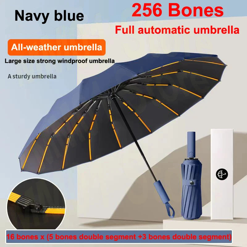 256-Bone Windproof Automatic Umbrella with UV Shield 256-navy-blue by HitMyNeed