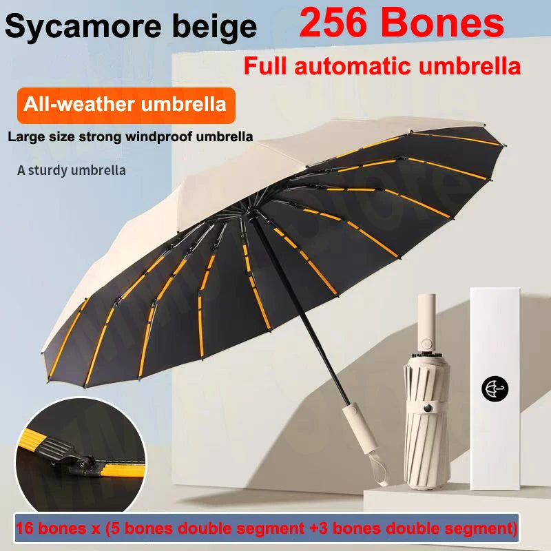 256-Bone Windproof Automatic Umbrella with UV Shield 256-sycamore-beige by HitMyNeed