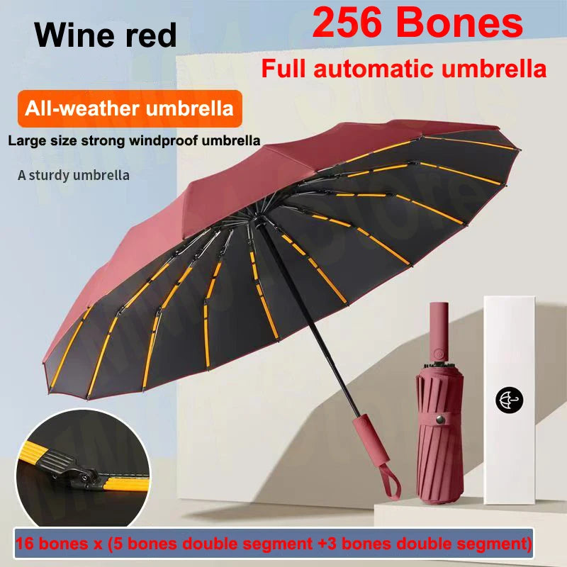 256-Bone Windproof Automatic Umbrella with UV Shield 256-wine-red by HitMyNeed
