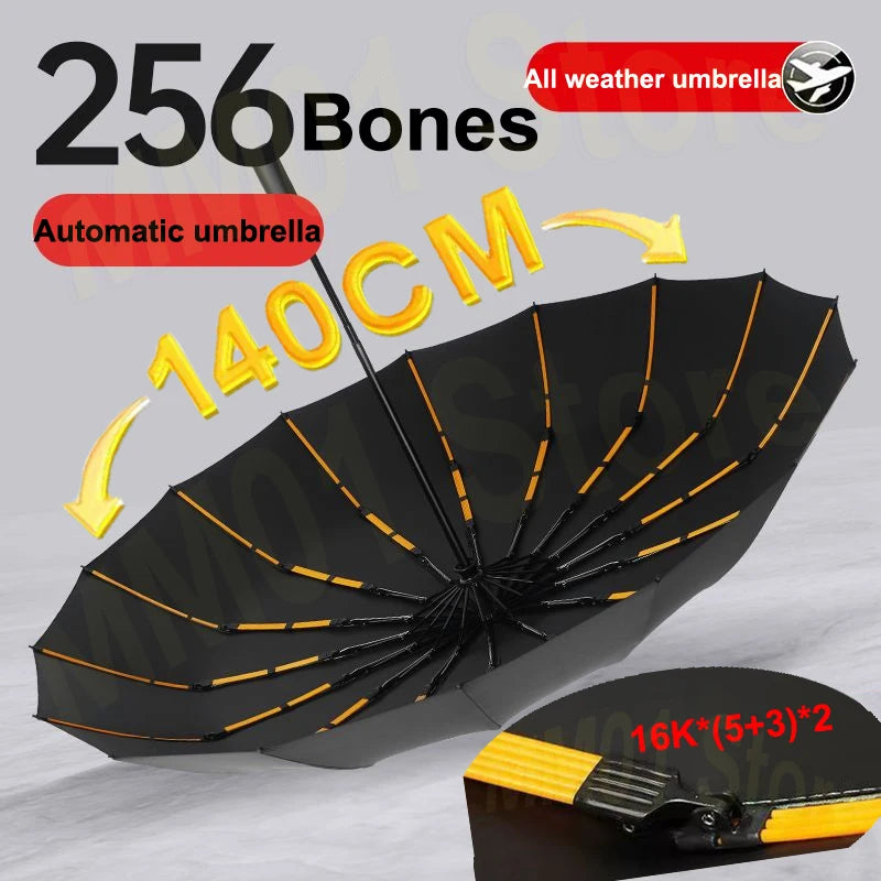 256-Bone Windproof Automatic Umbrella with UV Shield by HitMyNeed