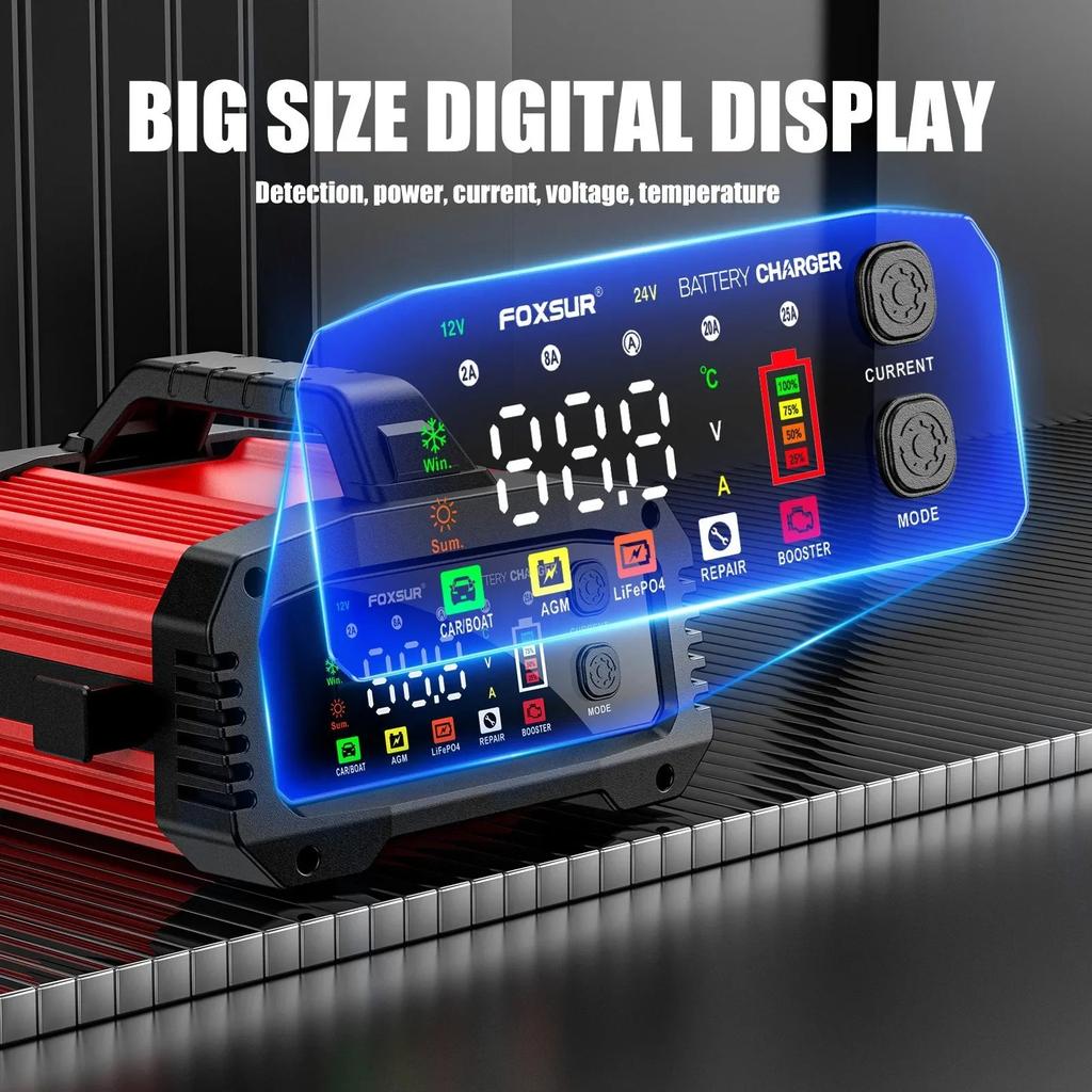 25A/15A Smart 12V-24V Car Battery Charger & Booster by HitMyNeed