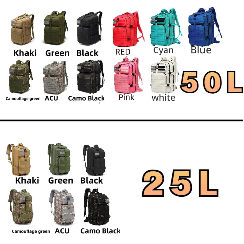 25L/50L 1000D Nylon Waterproof Tactical Outdoor Backpack by HitMyNeed