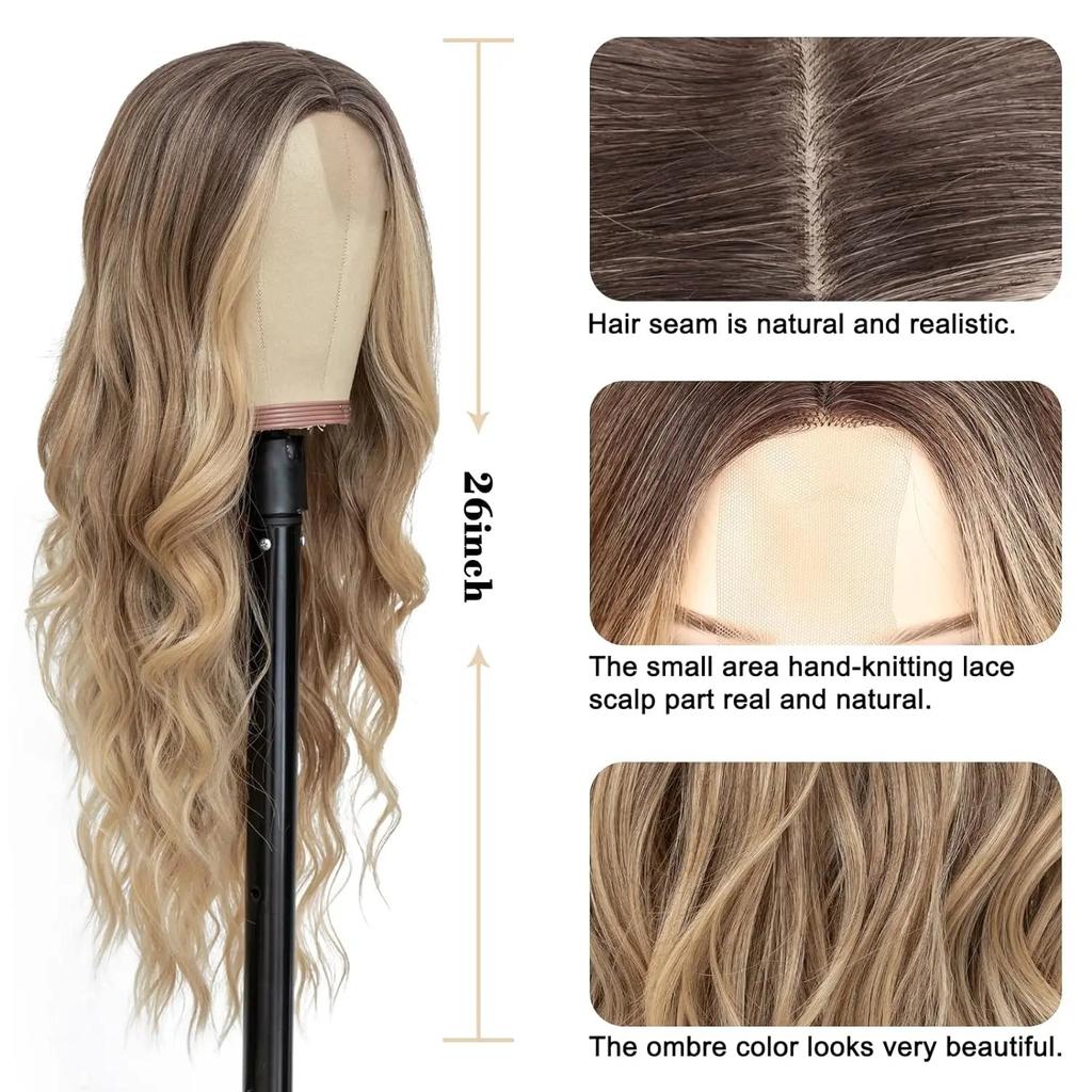 26 Inch Ombre Blonde Long Lace Wavy Wig for Women by HitMyNeed