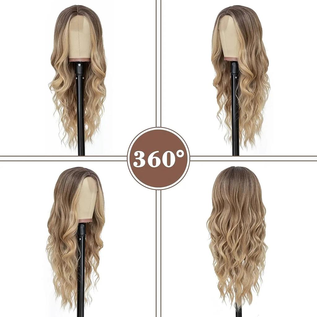 26 Inch Ombre Blonde Long Lace Wavy Wig for Women by HitMyNeed
