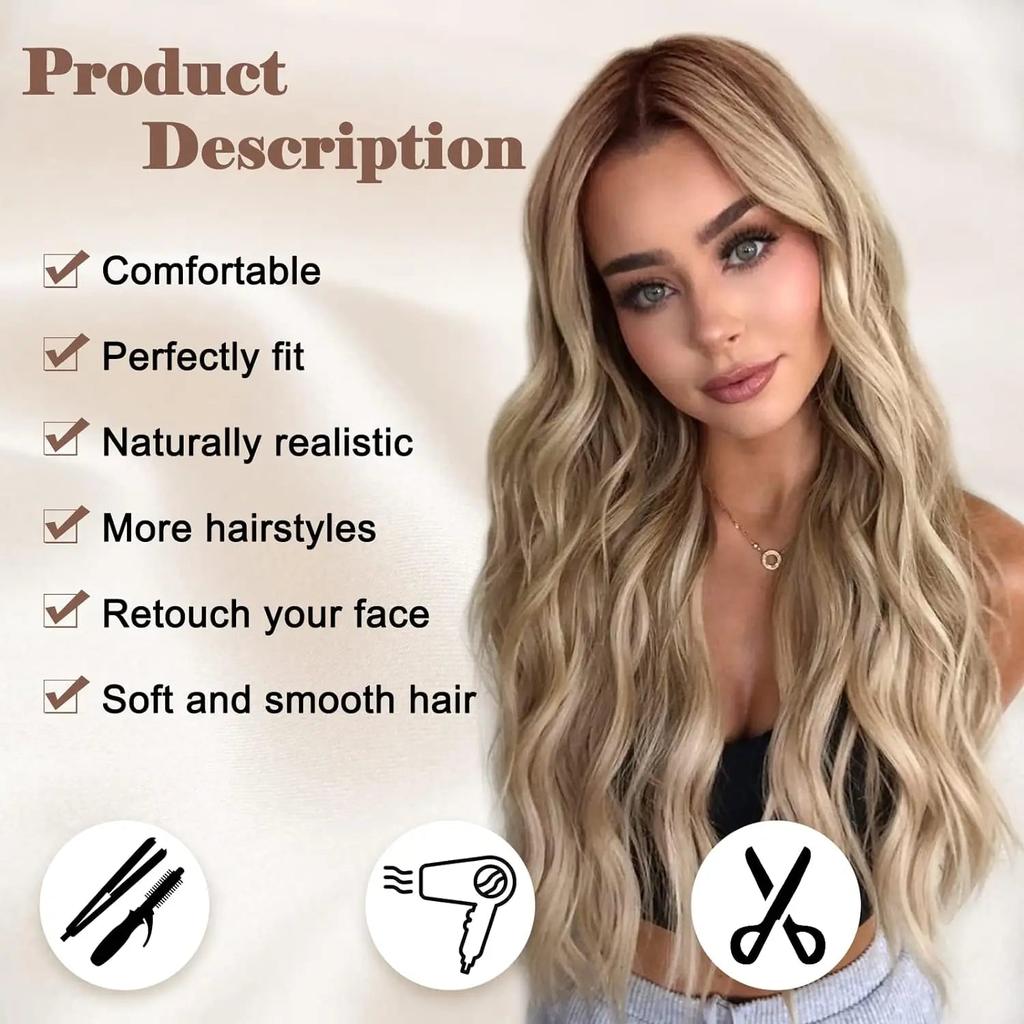 26 Inch Ombre Blonde Long Lace Wavy Wig for Women by HitMyNeed