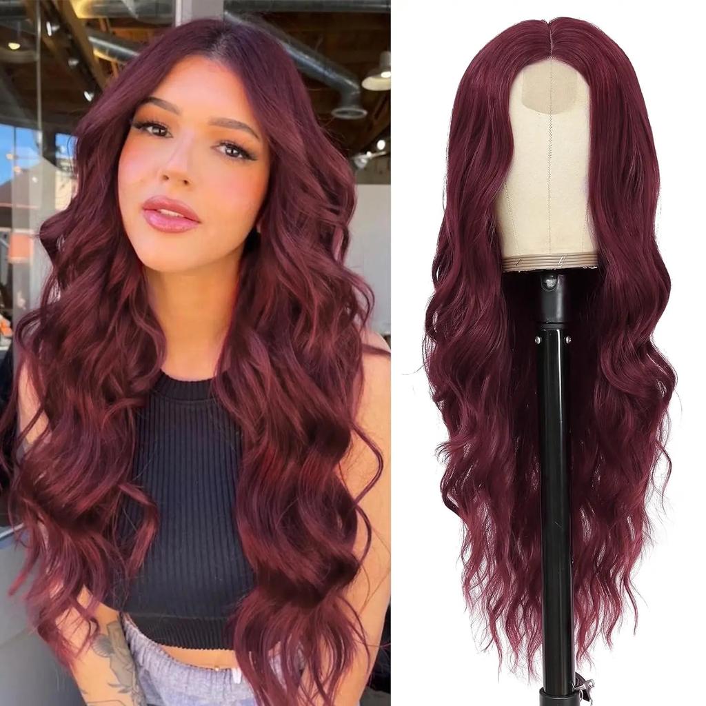 26 Inch Ombre Blonde Long Lace Wavy Wig for Women yxw-wine-red by HitMyNeed