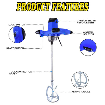 2600W Electric Concrete & Plaster Paddle Mixer, 6-Speed by HitMyNeed