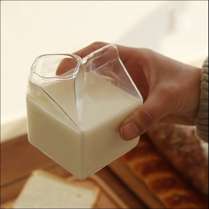 275ml Clear Glass Milk Carton Cup by HitMyNeed
