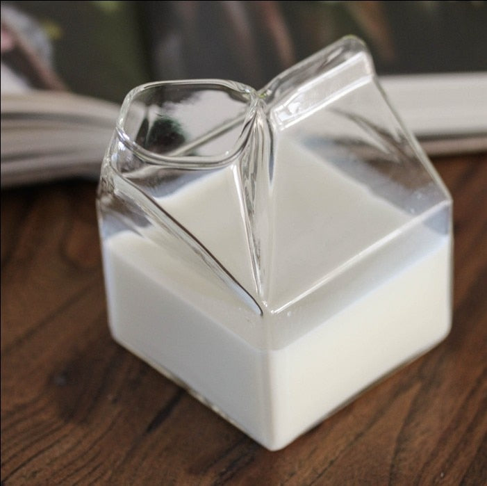 275ml Clear Glass Milk Carton Cup by HitMyNeed